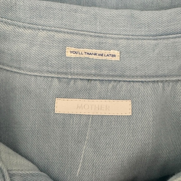 Mother x Anthropologie - Tied Up In Knots Blouse Blue Denim Shirt Sz M - Picture 8 of 11